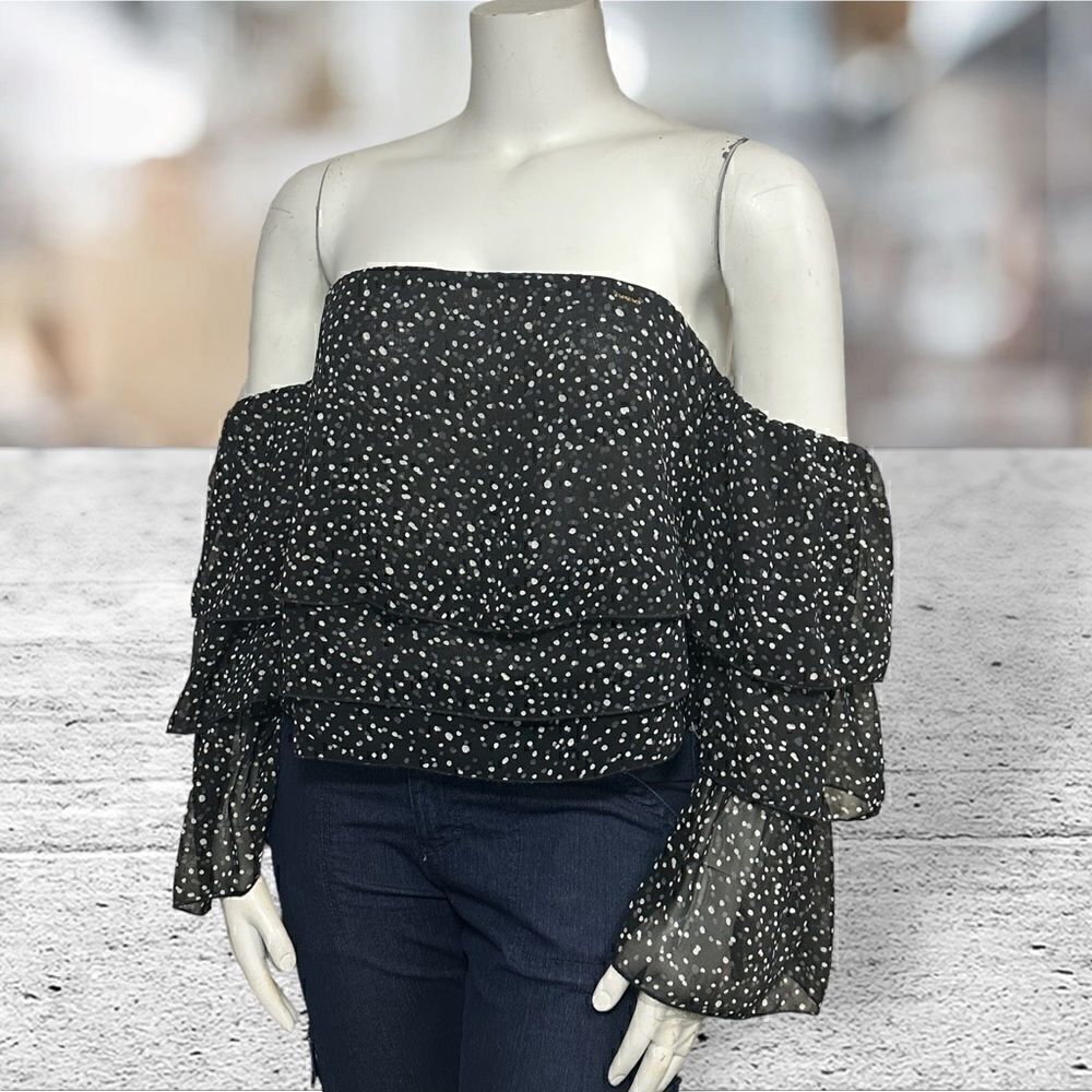 Bebe Off The Shoulder Long Sleeve Polka Dot Blouse Size Large